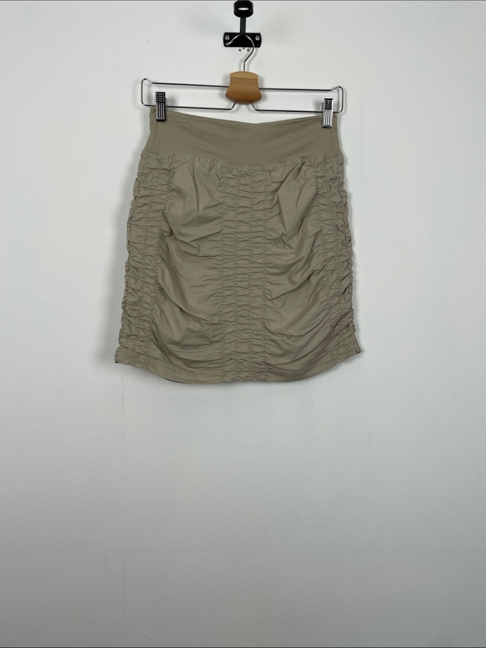 Wearable Trace Ruched Sand Beige Pullon Women's XS Casual Stretch Mini Skirt - Picture 4 of 7